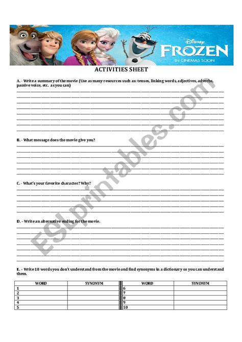 Frozen Esl Worksheet By Mindas