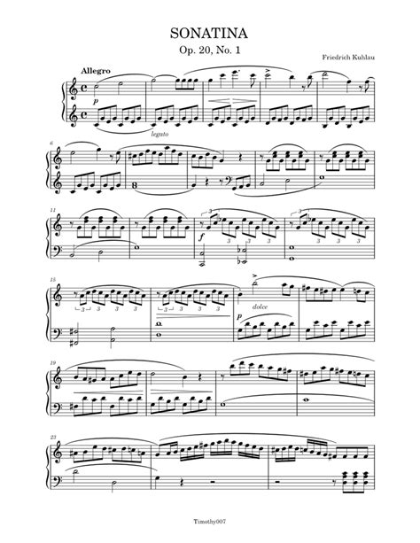 Piano Sonatina In C Major Op20 No1 Friedrich Kuhlau Sheet Music