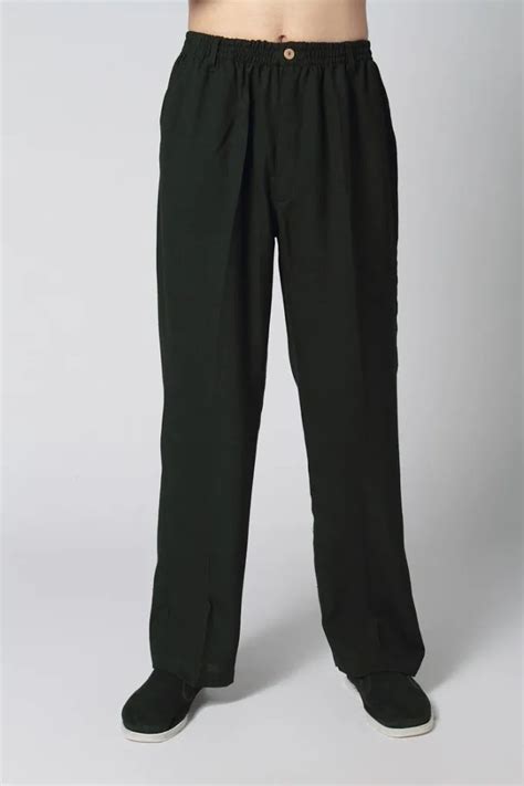 Classic Black Chinese Mens Linen Cotton Trousers Bruce Lee Kung Fu