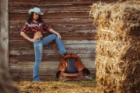 cowgirl model posing on farm stock image image of nature healthy 33096379