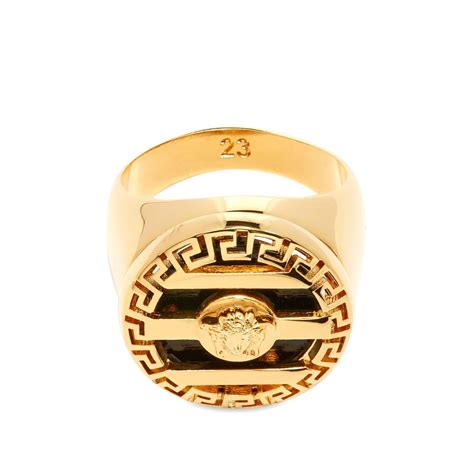 Versace Medusa Head Stripe Signet Ring Black And Gold End Es