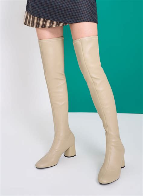 taupe cylindrical heel thigh high boots charles and keith sg