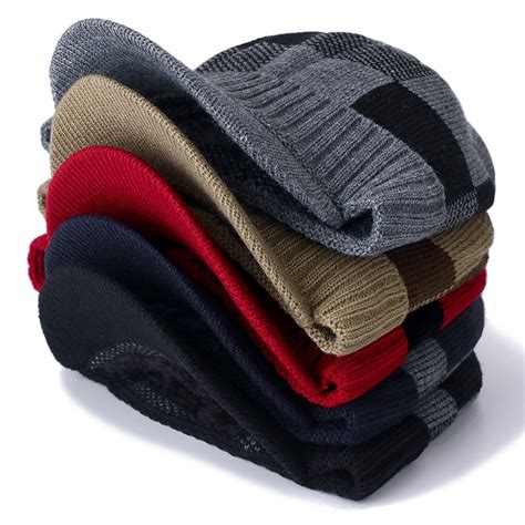New Men Warm Winter Hat With Brim Stylish Add Fur Lined Soft Beanie Hat ...
