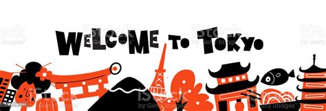 Welcome To Tokyo Vector Horizontal Web Banner With Different Tokyo