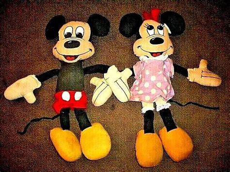 Vintage 1960s Original Walt Disney Mickey And Minnie Mouse Rag Doll Plush