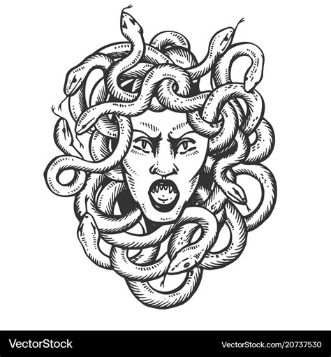 Medusa Greek Myth Creature Engraving Royalty Free Vector