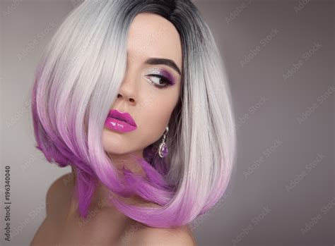 Ombre Bob Blonde Short Hairstyle Purple Makeup Beautiful Hair