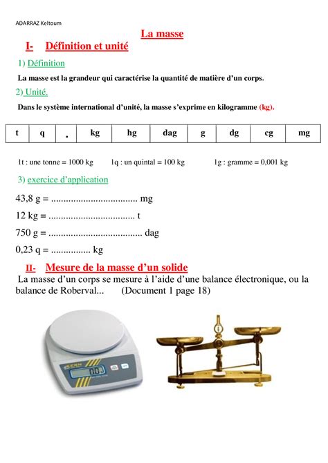 Mesure De La Masse Des Solides Et Des Liquides Cours 4 Alloschool