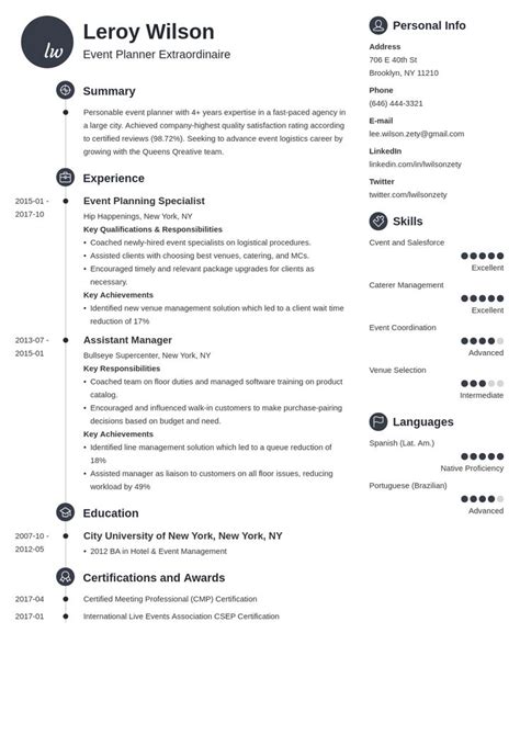 The best modern trendy free resume cv template for your dream career. event planner resume example template primo in 2020 | Event planning resume, Job resume examples ...