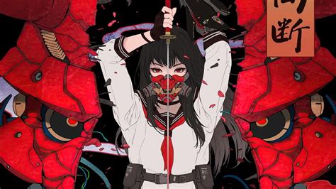Samurai Anime High School Girl Katana Oni Mask 4k 62217 Wallpaper