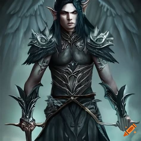Artwork Of A Menacing Male Elf With Raven Wings And Dual Swords