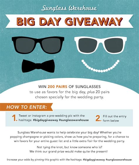 Put your wedding photo budget into a competition instead of a photographer, and your wedding guests compete by taking the best wedding you could stage the competition on social media as well, facebook or instagram, and take votes. Wedding Contest: Win Sunglasses for the Entire Guest List