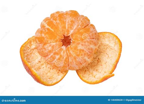 Mandarine Isolated Close Up Of Peeled Fresh Ripe Mandarin Orange
