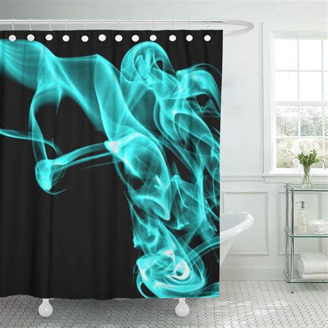 Cynlon Aqua Turquoise Black Modern Striking Abstract Interior Bathroom Decor Bath Shower Curtain