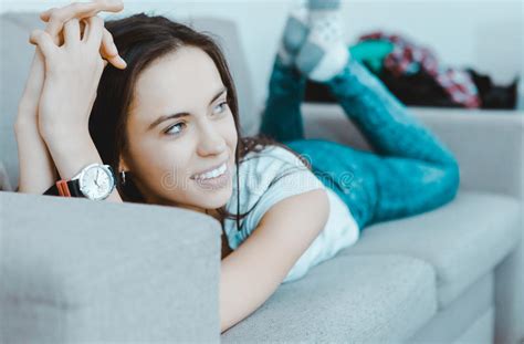 Relaxing On Sofa Stock Image Image Of Pretty Dream 97255517