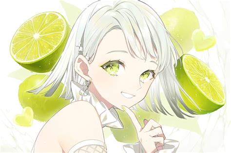 1920x1080px 1080p Free Download Anime Girl Short Hair White Hair Green Eyes Lime