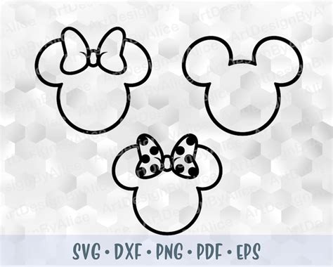 Minnie And Mickey Mouse SVG PNG Outline Head Ears Bow Layered Etsy