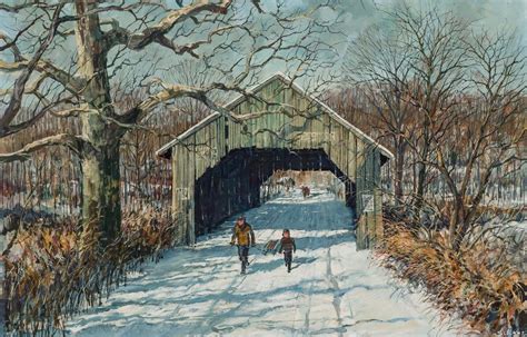 Eric Sloane American 1905 1985 Covered Bridge In Winter