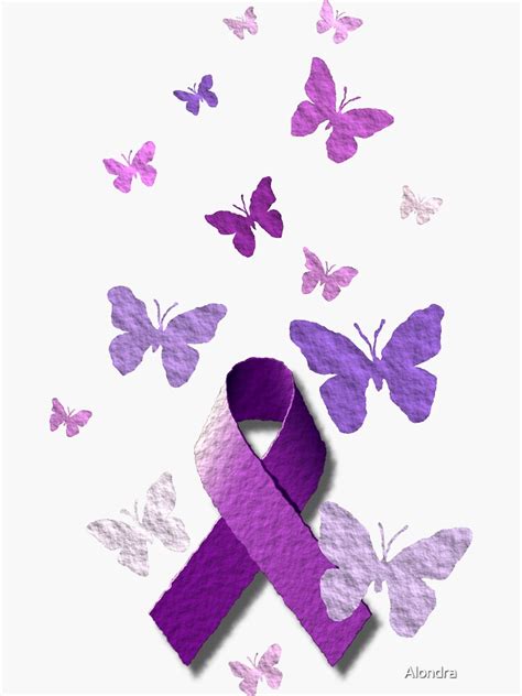 Purple Awareness Ribbon With Butterflies Sticker By Alondra Redbubble
