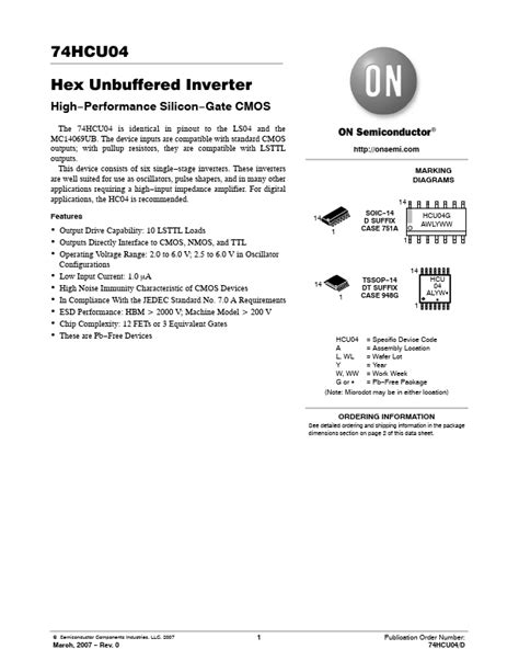 Hcu Datasheet Unbuffered Hex Inverters