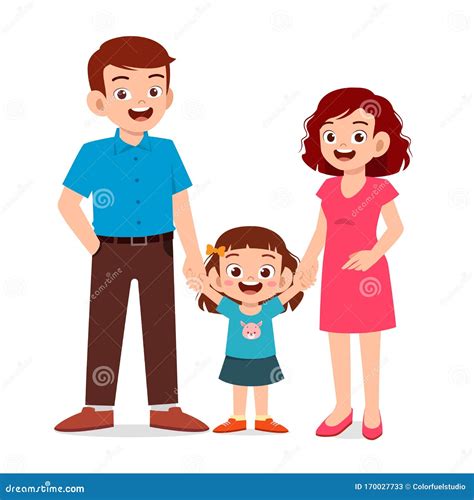 Happy Cute Kid Girl With Mom And Dad Stock Vector Illustration Of
