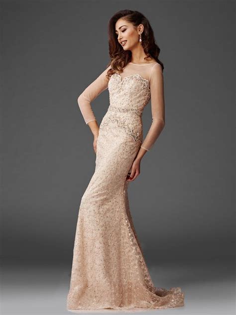 Clarisse M6427 Mesh Sleeved Embroidered Long Gown Evening Gowns