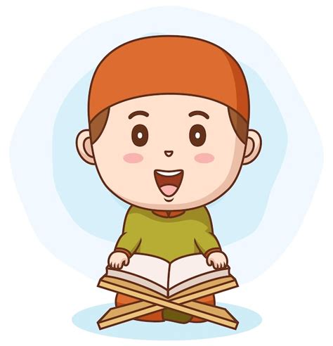 Premium Vector Happy Muslim Boy Reading Quran Book Vector Illustration