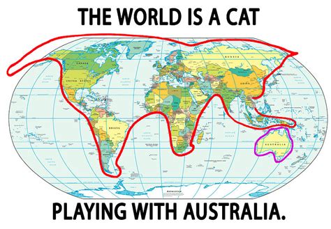 World Map Is A Cat Playing With Australia