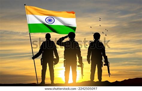 Silhouette Soldiers India Flag On Background Stock Vector Royalty Free