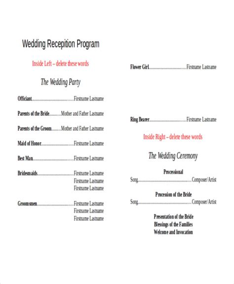 10 Wedding Program Templates Free Sample Example Format