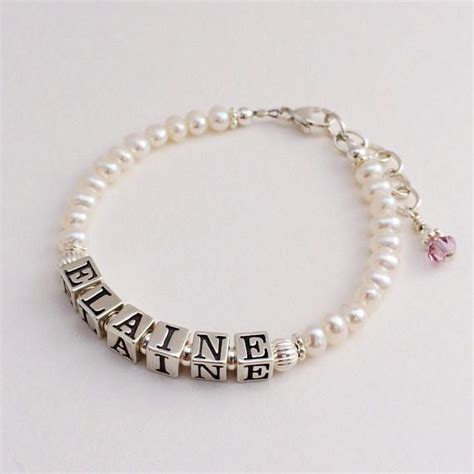 Baby Name Bracelet Personalized Baby Bracelet Birthstone Pearl Etsy
