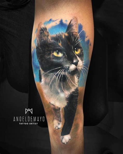 Realistic Cat Tattoo On The Calf