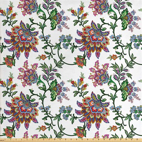 Floral Fabric By The Yard Vintage Style Ornamental Flower Motifs