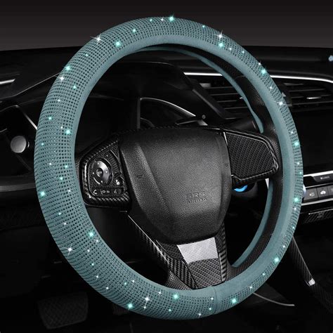 Women Fashion Lake Blue Velvet Bling Steering Wheel Cover