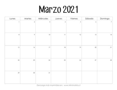 Calendario Marzo 2021 Imprimible Descarga Y Organiza Tu Mes
