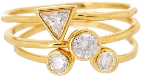 Sterling Forever 14k Gold Plated Sterling Silver Cz Accented Stackable Ring 3 Piece Set