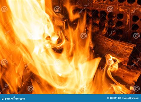 Fire Flames On Barbecue Grill Burning Raw Wood Stock Image Image Of