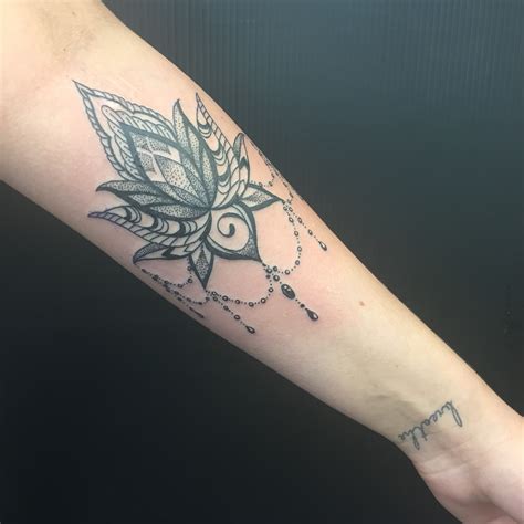 Forearm Lotus Mandala Dotwork Primitive Tattoo