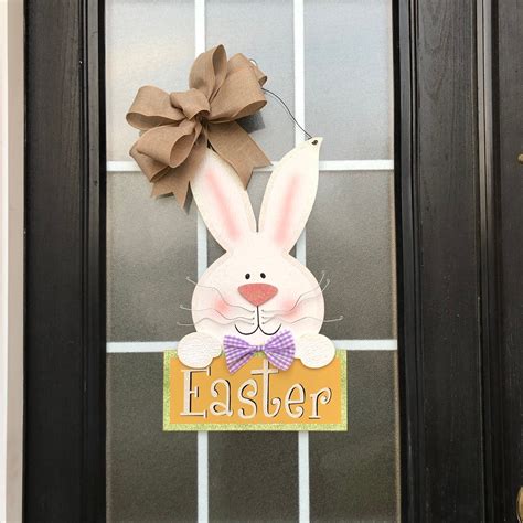 Easter Bunny Wreath Wood Bunny Door Hanger With Natural Faux Etsy