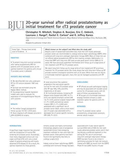 Pdf 20 Year Survival After Radical Prostatectomy As Initial Treatment For Ct3 Prostate Cancer