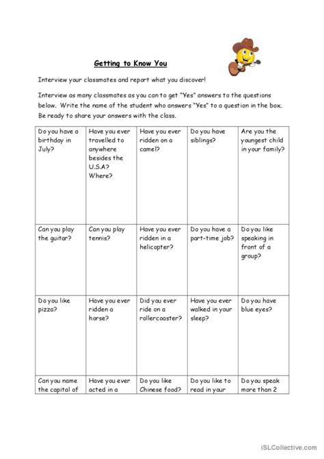 Getting To Know You Icebreaker English Esl Worksheets Pdf And Doc