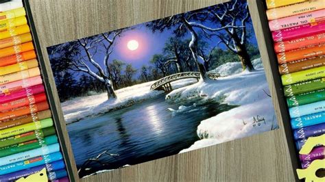 Beautiful Winter Snowfall Scenery Drawing For Beginners With Oil