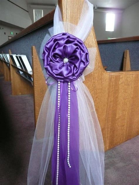 Purple Elegant Wedding Bows Pew Church Aisle Decorations Image 2