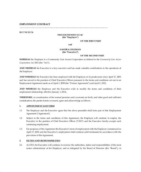 Free 9 Executive Employment Contract Samples In Ms Word Pdf