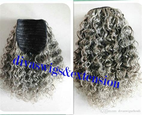 Natural Silver Grey Kinky Curly Women Hair Extension Clip In Gray Afro