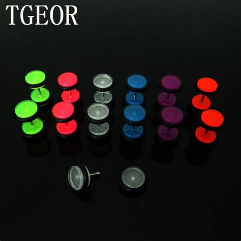 Nice 1 Pair Piercing 8mm Illusion Cheaters Mixed Colors Uv Acrylic Glow