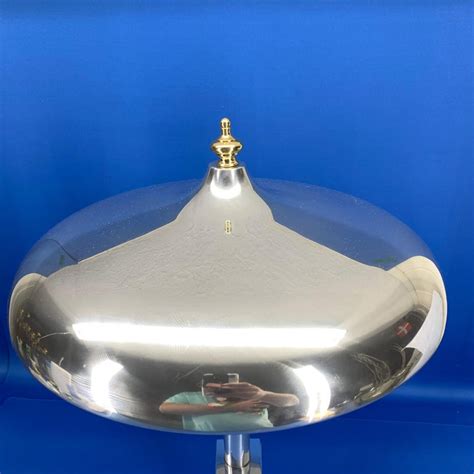 european art deco table lamp with chrome metal shade and solid brass finial for sale at 1stdibs