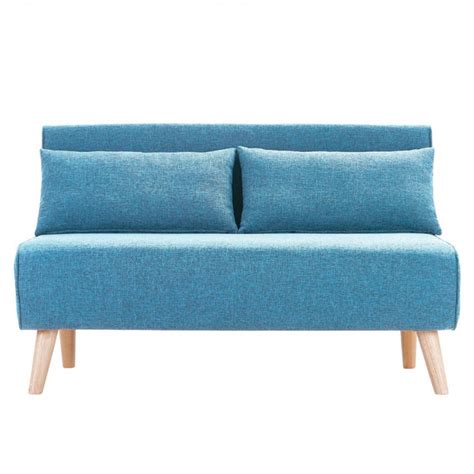 Adjustable Corner Sofa 2 Seater Lounge Linen Bed Seat Blue