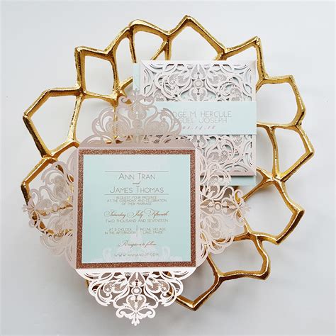 Rose Gold Pocket Wedding Invitations Totaldesignplus