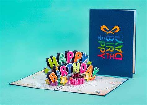 Paper Love Pop Up Birthday Card Happy Birthday Pop Up Card Blue Handmade 3d Popup Bday